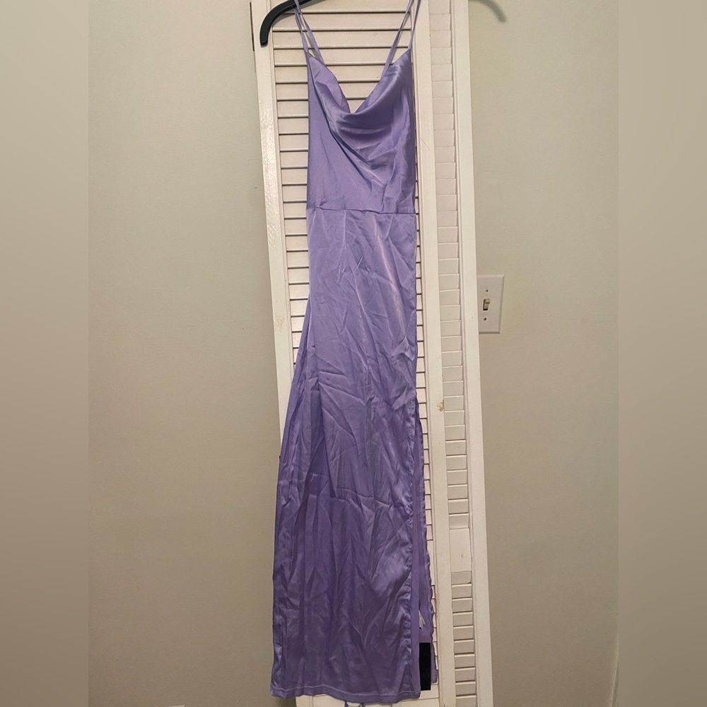 Purple Cowl Neck Dress with Split